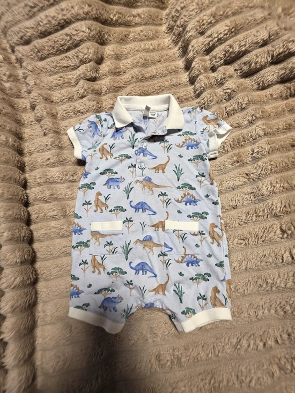 Janie & Jack Baby Dinosaur Print Polo Romper